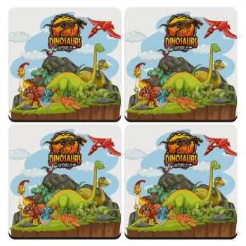 Dinosaur's world, ΣΕΤ 4 Σουβέρ ξύλινα τετράγωνα (9cm)