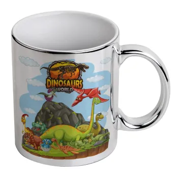 Dinosaur's world, Κούπα κεραμική, ασημένια καθρέπτης, 330ml