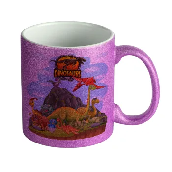 Dinosaur's world, Κούπα Μωβ Glitter που γυαλίζει, κεραμική, 330ml