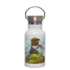 Metallic thermos (Stainless steel) White with wooden lid (bamboo), double-walled, 350ml