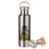 Stainless steel Silver with wooden lid (bamboo), double wall, 750ml