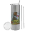 Tumbler stainless steel Silver 600ml, with metal straw & cleaning brush