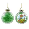 Transparent Christmas tree ball ornament with green filling 8cm