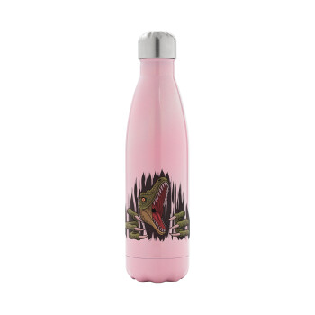 Dinosaur scratch, Metal mug thermos Pink Iridiscent (Stainless steel), double wall, 500ml