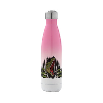 Dinosaur scratch, Metal mug thermos Pink/White (Stainless steel), double wall, 500ml