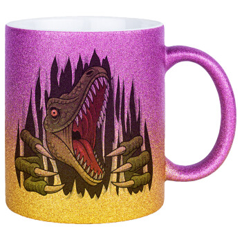 Dinosaur scratch, Κούπα Χρυσή/Ροζ Glitter, κεραμική, 330ml