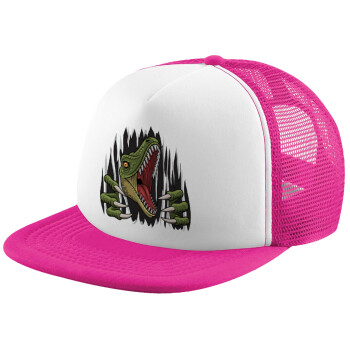 Dinosaur scratch, Καπέλο Soft Trucker με Δίχτυ Pink/White 