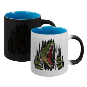 Dinosaur scratch, Κούπα Μαγική εσωτερικό μπλε, κεραμική 330ml που αλλάζει χρώμα με το ζεστό ρόφημα