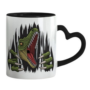 Dinosaur scratch, Mug heart black handle, ceramic, 330ml