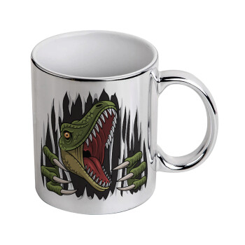 Dinosaur scratch, Mug ceramic, silver mirror, 330ml