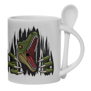 Dinosaur scratch, Ceramic coffee mug with Spoon, 330ml (1pcs)