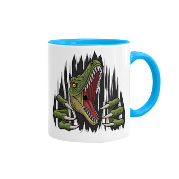 Dinosaur scratch, Mug colored light blue, ceramic, 330ml
