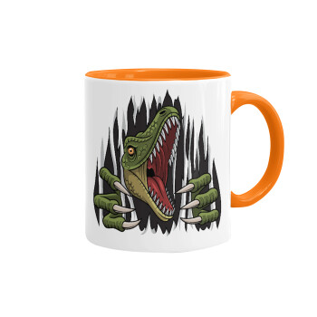 Dinosaur scratch, Mug colored orange, ceramic, 330ml