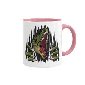 Dinosaur scratch, Mug colored pink, ceramic, 330ml