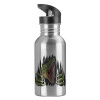Water bottle Silver with straw, stainless steel 600ml