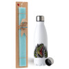 Easter Set, metallic stainless steel water bottle (750ml) & aromatic flat Easter candle (30cm) (TURQUOISE)