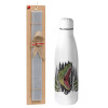 Easter Set, metallic stainless thermos bottle (500ml) & scented flat Easter candle (30cm) (GRAY)