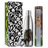 Easter Set, metallic stainless thermos flask (500ml) & scented flat Easter candle (30cm) (GRAY)