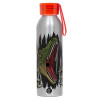 Aluminum Sports Bottle 650ml – Silver with Red Cap and Silicone Strap