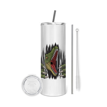 Dinosaur scratch, Eco friendly stainless steel tumbler 600ml, with metal straw & cleaning brush