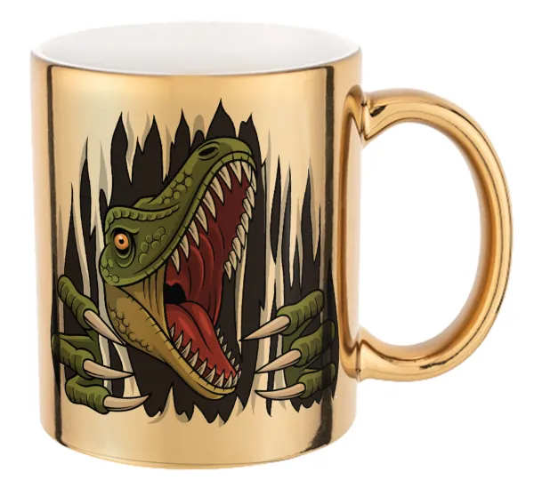 Dinosaur scratch — Mug ceramic, gold mirror, 330ml