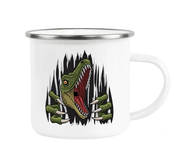 Dinosaur scratch — Metallic enamel cup white 360ml