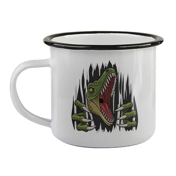 Dinosaur scratch — Enamel mug with black rim, 360ml