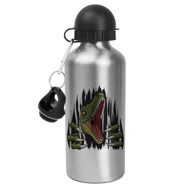 Dinosaur scratch — Metallic water jug, Silver, aluminum 500ml