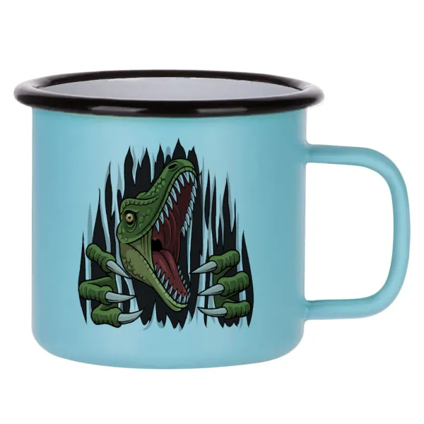 Dinosaur scratch — Κούπα Μεταλλική εμαγιέ ΜΑΤ σιέλ 360ml