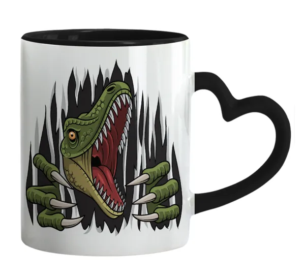 Dinosaur scratch — Mug heart black handle, ceramic, 330ml