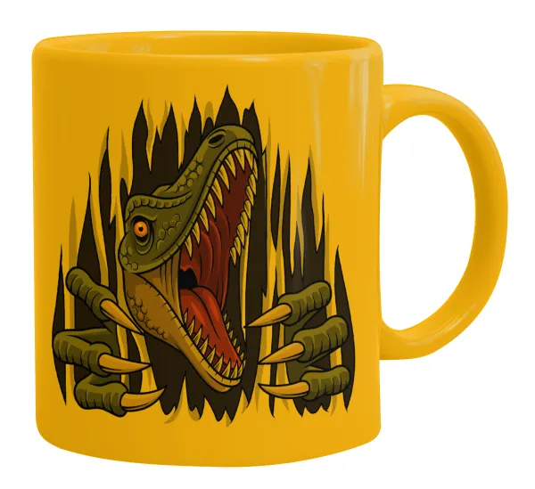 Dinosaur scratch — Ceramic coffee mug yellow, 330ml