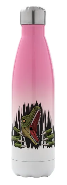 Dinosaur scratch — Metal mug thermos Pink/White (Stainless steel), double wall, 500ml