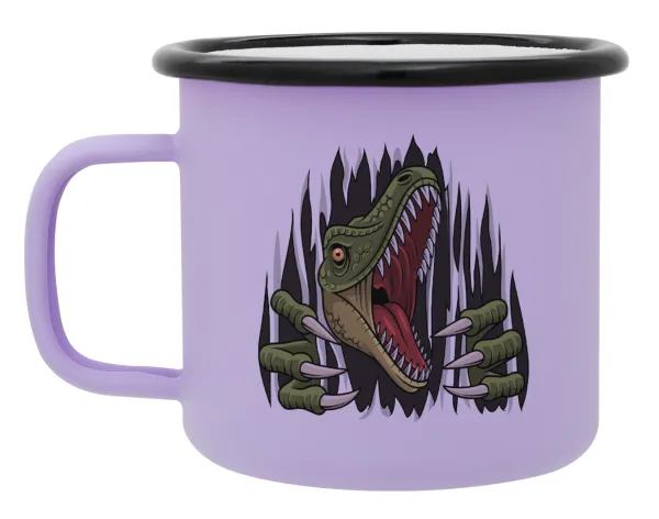 Dinosaur scratch — Metal enamel mug, matte light pastel purple, 360ml
