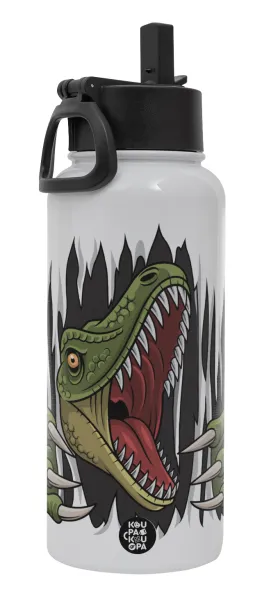 Dinosaur scratch — Metal mug thermo White with Straw and Spout Lid (Stainless steel), double wall, 950ml