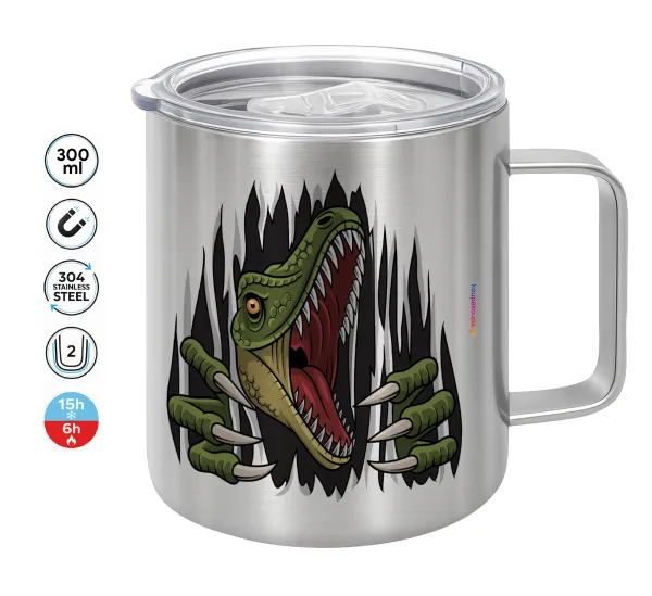 Dinosaur scratch — Double-walled stainless steel mug 300ml with temperature-retaining lid