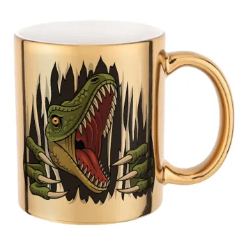 Dinosaur scratch, Mug ceramic, gold mirror, 330ml
