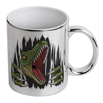 Dinosaur scratch, Mug ceramic, silver mirror, 330ml