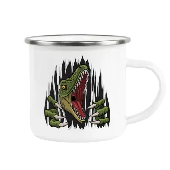 Dinosaur scratch, Metallic enamel cup white 360ml