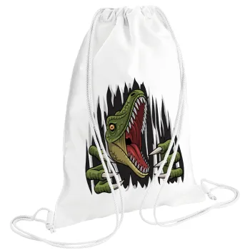 Dinosaur scratch, Τσάντα πλάτης πουγκί GYMBAG λευκή (28x40cm)