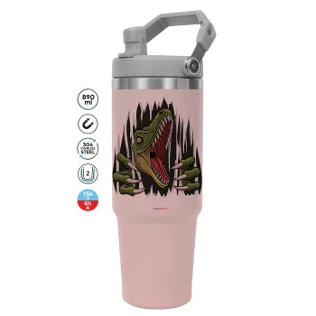 Dinosaur scratch, ΡΟΖ χρώματος Θερμός Ανοξείδωτο 890ml (30oz) με χερούλι