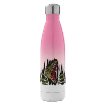 Dinosaur scratch, Metal mug thermos Pink/White (Stainless steel), double wall, 500ml