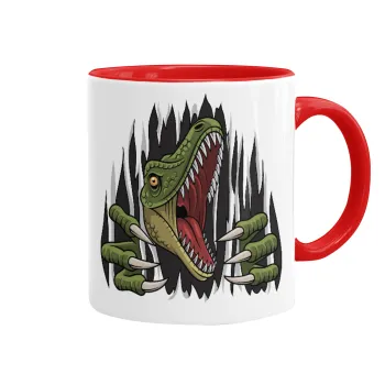 Dinosaur scratch, Κούπα χρωματιστή κόκκινη, κεραμική, 330ml