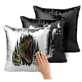 Dinosaur scratch, Μαξιλάρι καναπέ Μαγικό Μαύρο με πούλιες 40x40cm περιέχεται το γέμισμα