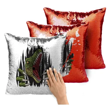 Dinosaur scratch, Μαξιλάρι καναπέ Μαγικό Κόκκινο με πούλιες 40x40cm περιέχεται το γέμισμα