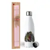 Easter Set, metallic stainless steel water bottle (750ml) & scented flat Easter candle (30cm) (PINK)