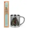 Easter Set, metallic thermal cup (300ml) & aromatic flat Easter candle (30cm) (TURQUOISE)