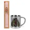 Easter Set, metallic thermal cup (300ml) & aromatic flat Easter candle (30cm) (PINK)