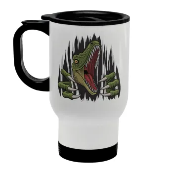 Dinosaur scratch, Stainless steel travel mug with lid, double wall white 450ml