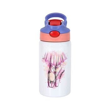 Ballerina shoes, Children's hot water bottle, stainless steel, with safety straw, pink/purple (350ml)