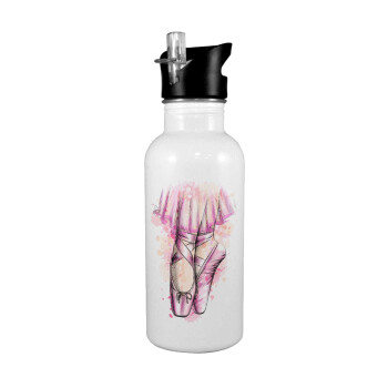 Ballerina shoes, White water bottle with straw, stainless steel 600ml